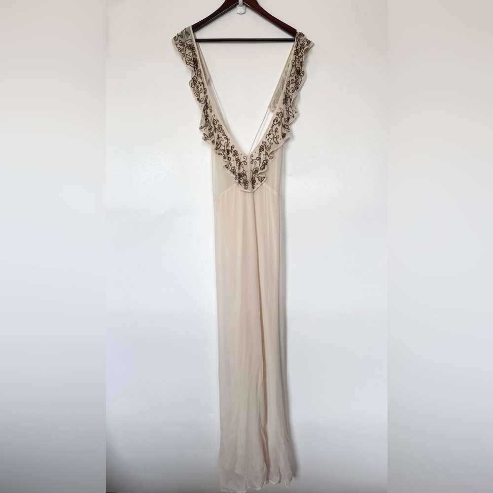 Zara Limited Edition Embroidered Beaded V-Neck Ivory Slip Maxi Dress 7521/652204 - Picture 2 of 15